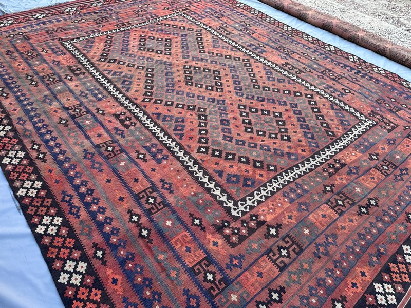 Coral Terracotta Faded Kilim Rug 9'8x13'1 Turkish Antique Tribal Boho decor gallery