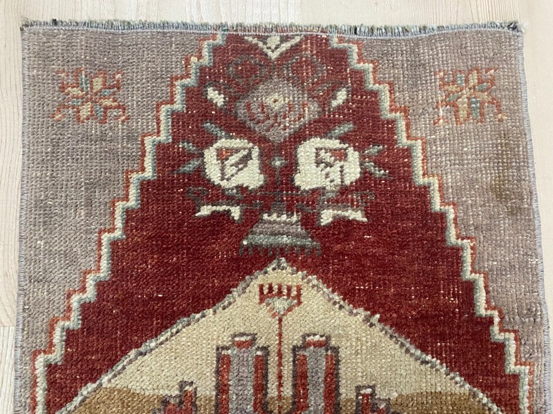 Handwoven Anatolian Small Rug 1.3x2.7 ft Tribal Red Vintage Wool gallery