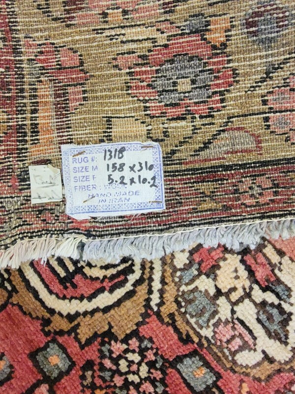 Antique Oriental Hand-Knotted Wool Runner Salmon/Green/Ivory/Blue 5'2" x 10'2" gallery