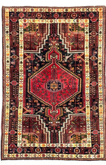 Vintage Hamedan Tribal Hand Knotted Wool Rug 4×7 Oriental Navy Birds Geometric