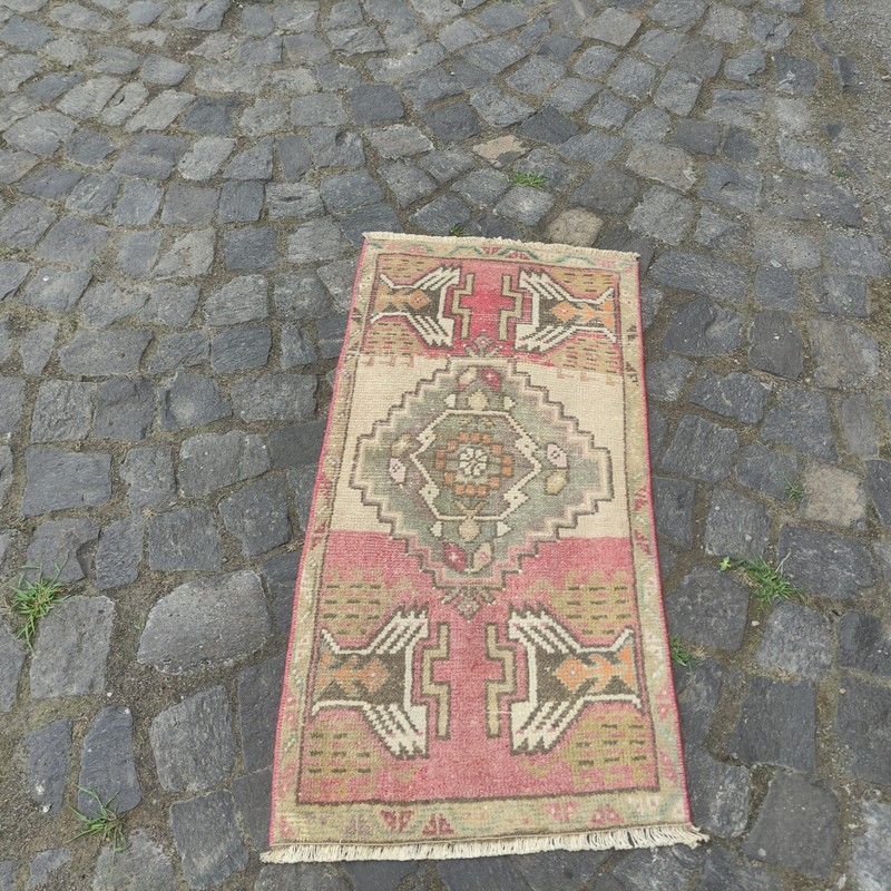 2x3 Turkish Vintage Small Rug Handmade 49 x 100 cm Bath Mat 1.61 x 3.28 ft gallery