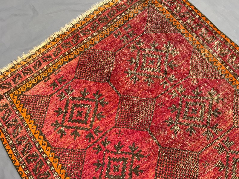 3'7x6'2 ft Vintage Afghan Baluchi, Red & Orange Geometric Pattern Rug gallery