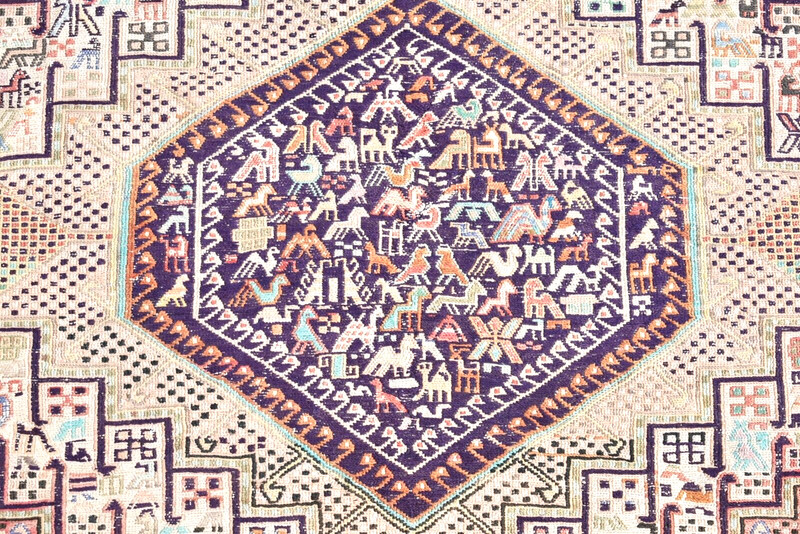 Vintage Caucasian Rug 47'' x 78'' Fine Quality Animal Design Silk Soumak Rug gallery