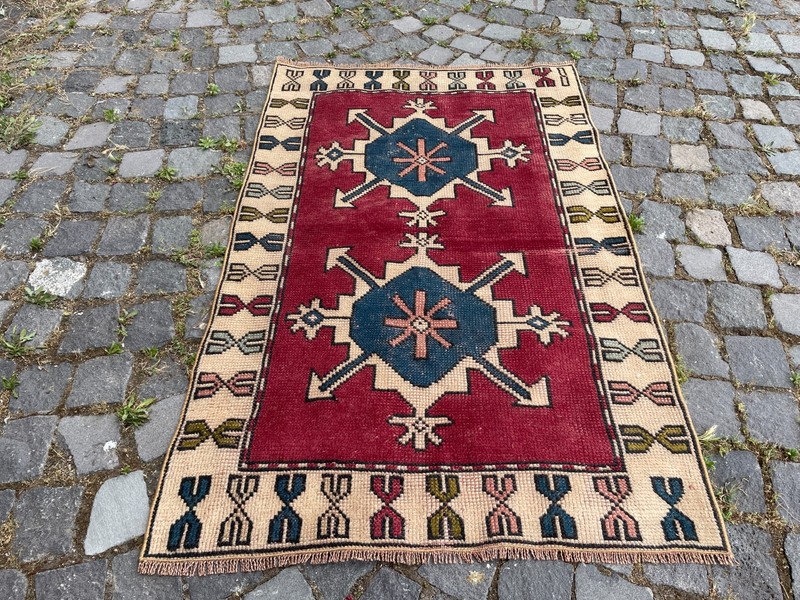 Bohemian Area Rug Handmade Wool Rug Turkish Vintage Traditional Rug 2,7 x 4,2 ft gallery