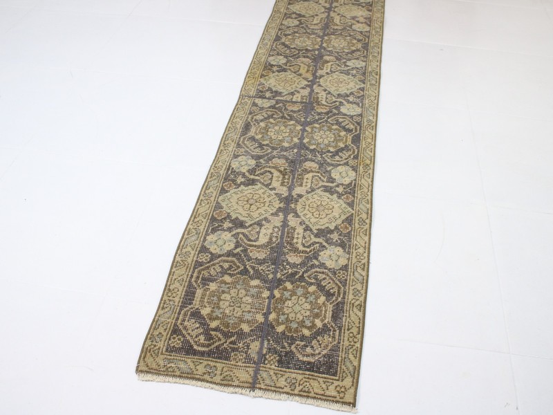 2x13 Turkish Handmade Long Runner Rug Beige Blue Patchwork Vintage 1.5x13.1 ft gallery