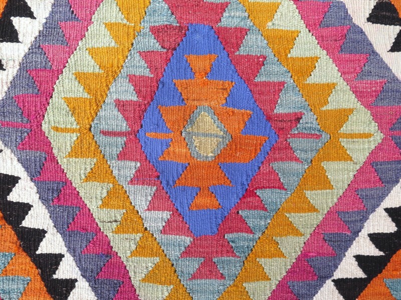 Turkish Kilim Area Rugs, Handmade Floor Carpet, Blue Wool Large Kelim 63"x133" gallery